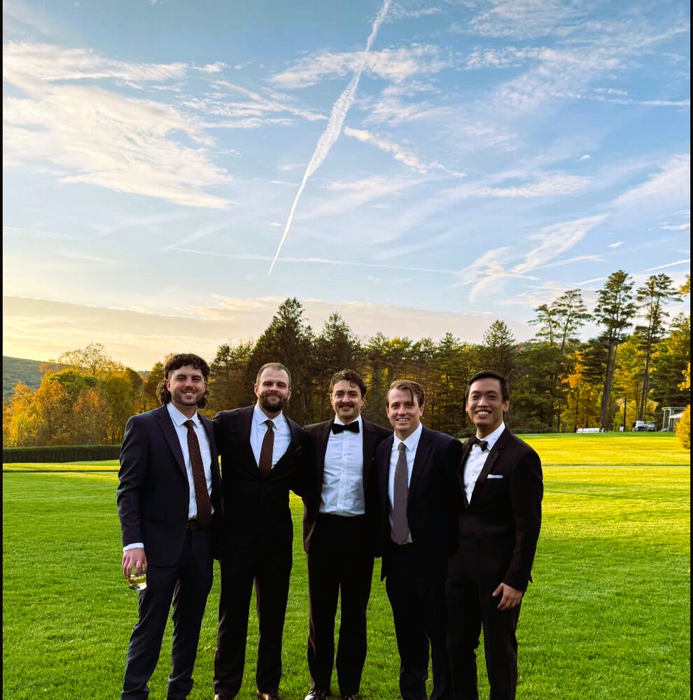 With the guys at a wedding